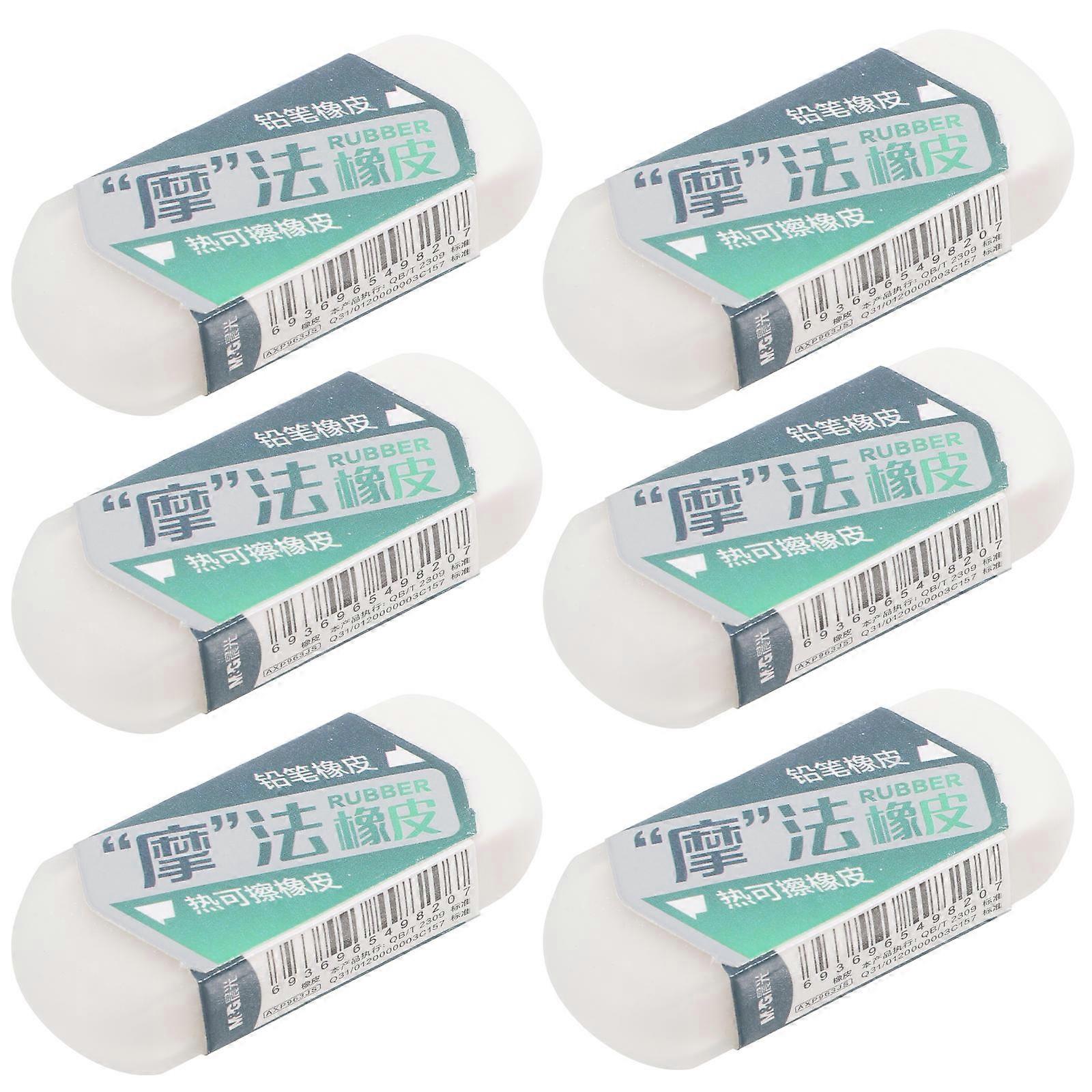 White Double Sided Erasers for Pencils Rubber Material with 6Pcs Pack