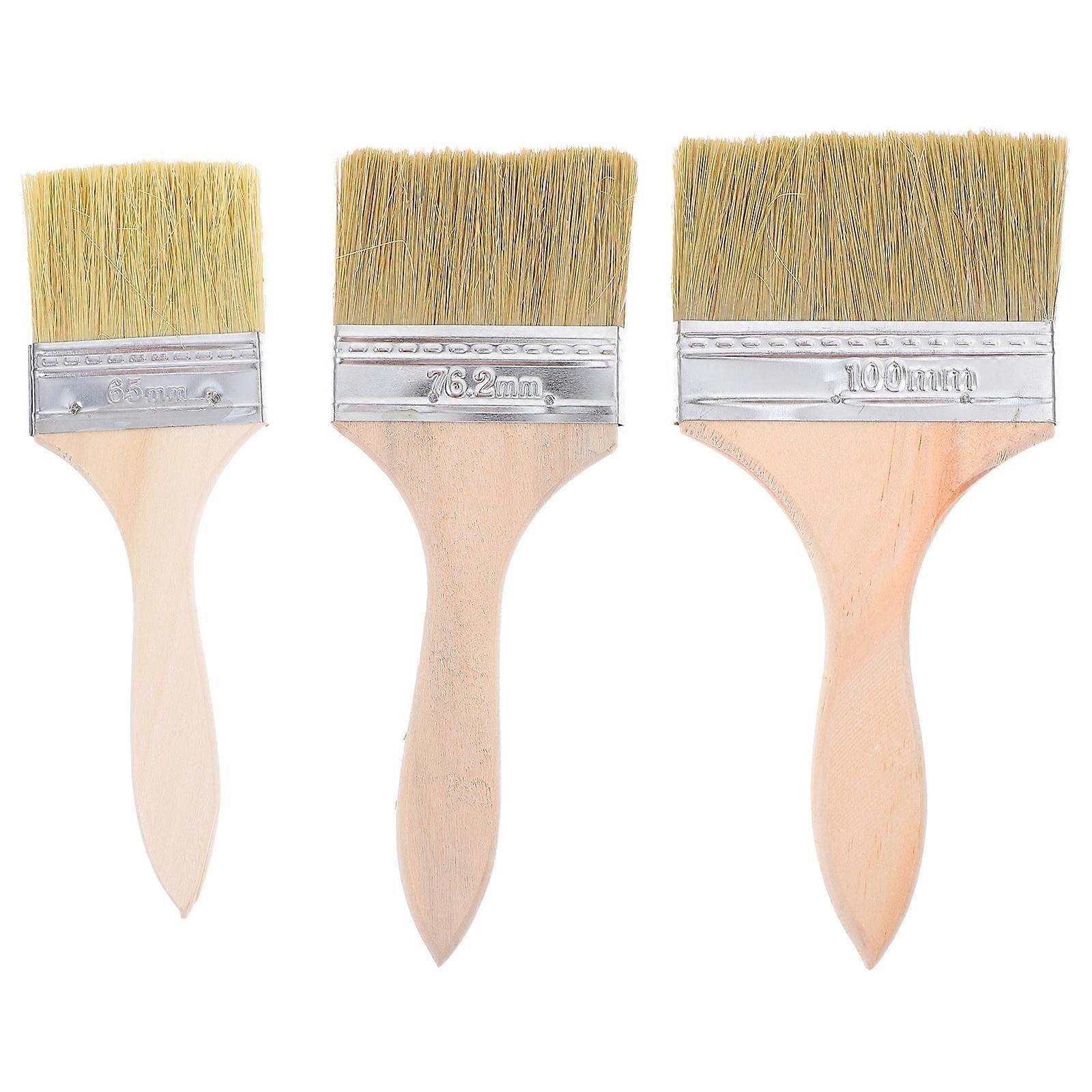 Wood Handle Paint Brush Set for Edging with Durable Bristles 3Pcs
