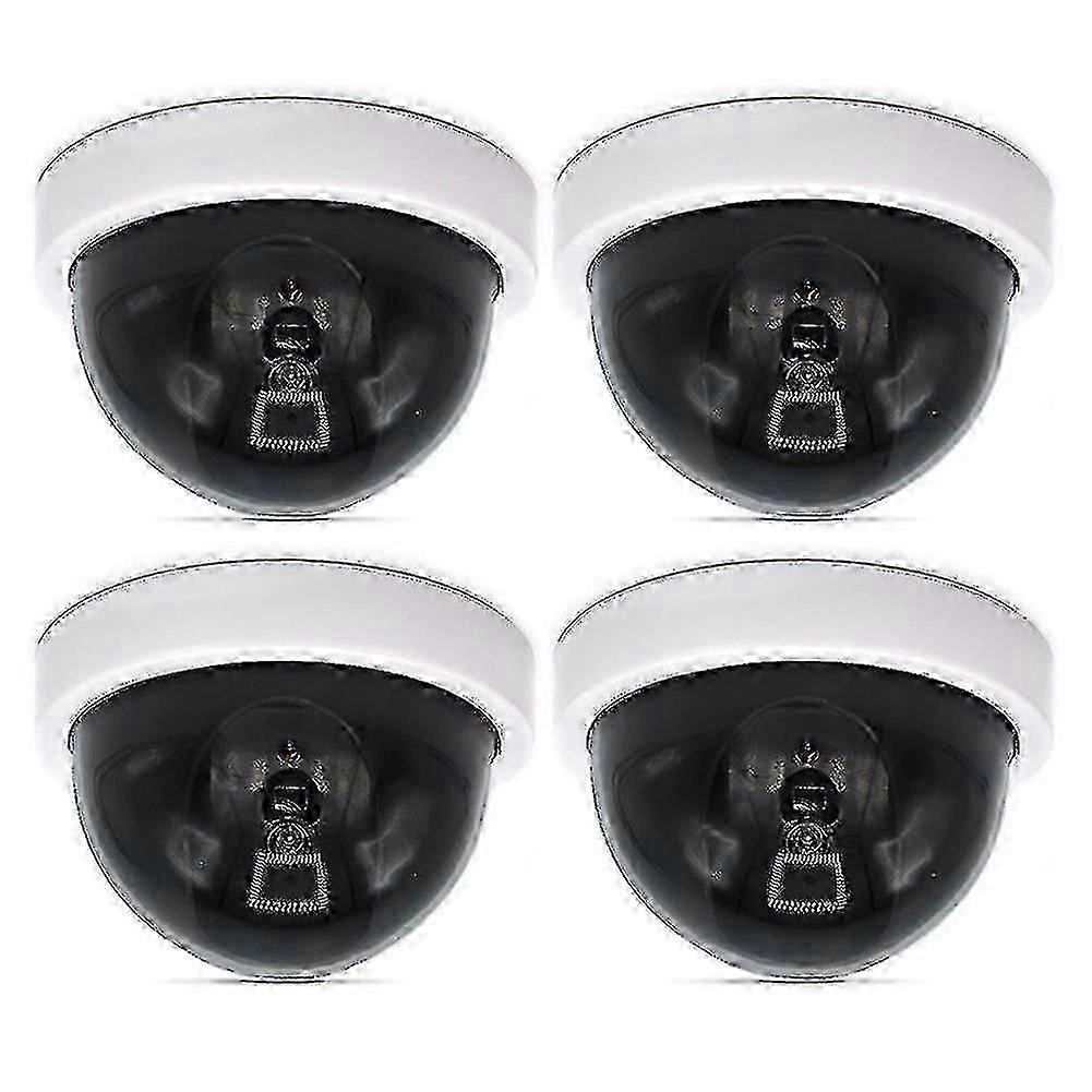 4 Pcs Dummy Security Cctv Dome Camera With Flashing Red Led Light Sticker Decals