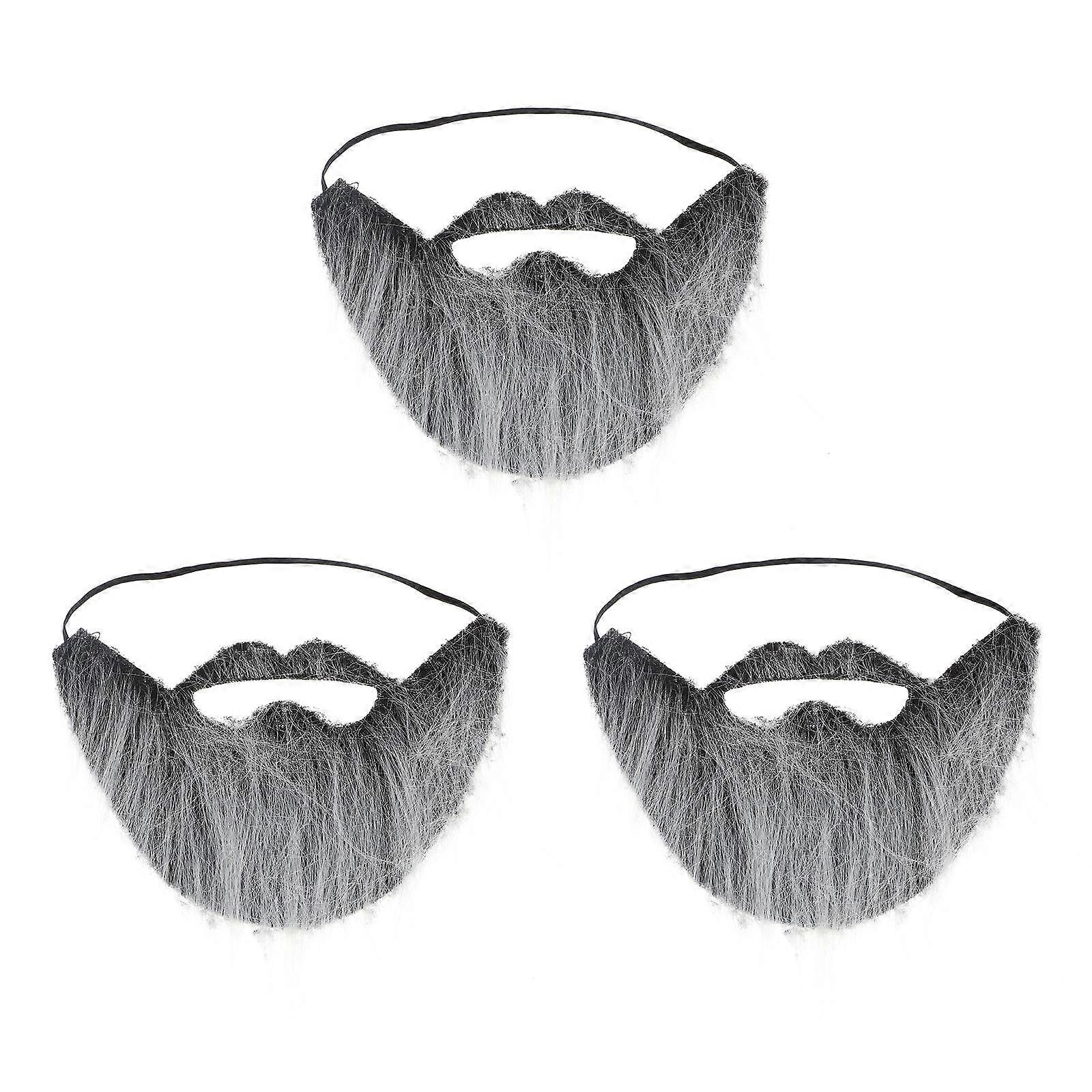 Fake Mustache Beard 3Pcs for Cosplay Grey Beard with Elastic Rope