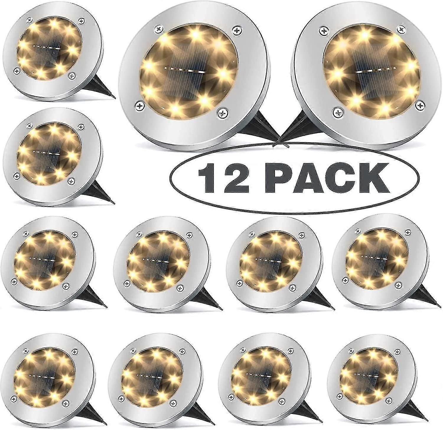Solar Lights Outdoor Garden, 12 Pack Solar Ground Lights, Disk Lights Decking