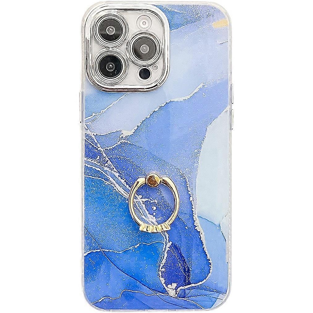 For iPhone 16 Pro Max Case with Kickstand IMD Marble Pattern Electroplated Phone Cover