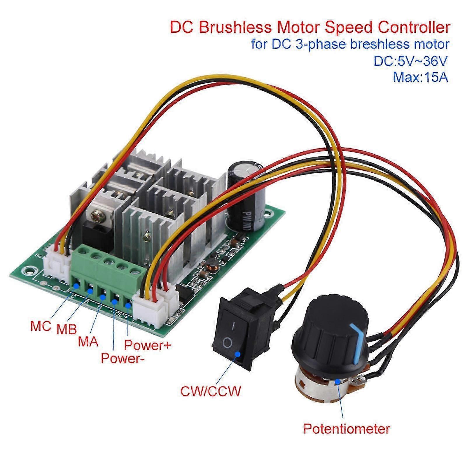 DC 5V-36V 15A Brushless Motor Speed Controller CW CCW 8x6x2.8cm