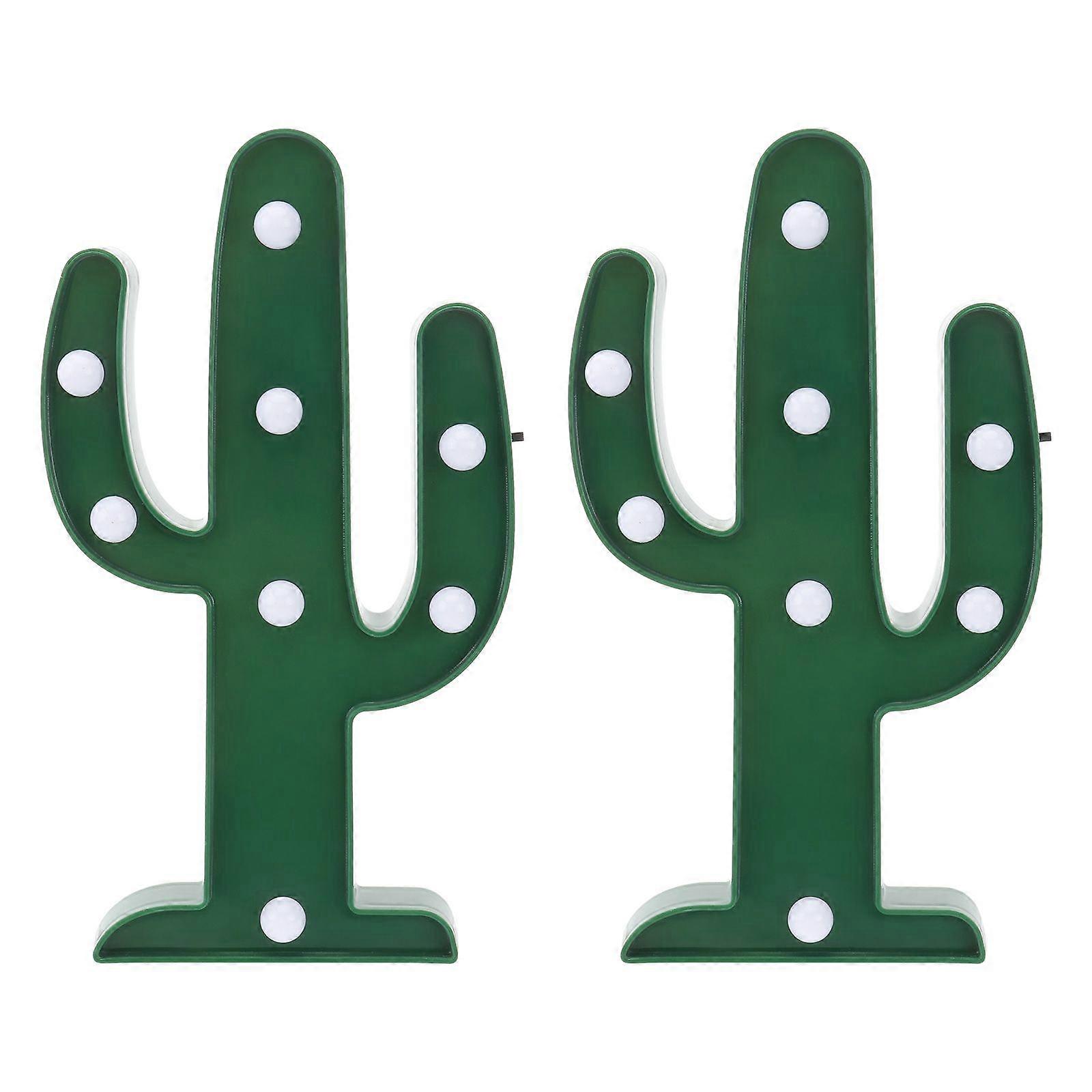 2Pcs Nordic Style Night Light Desktop LED Cactus Shaped Light without Battery