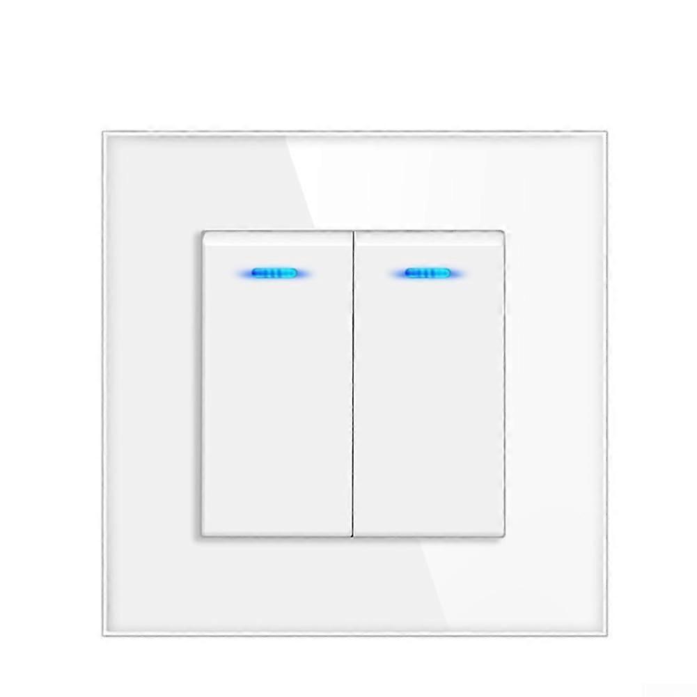 82 Type Tempered Glass Wall Light Switch, Illuminated Dual Control, Modern Square White Design