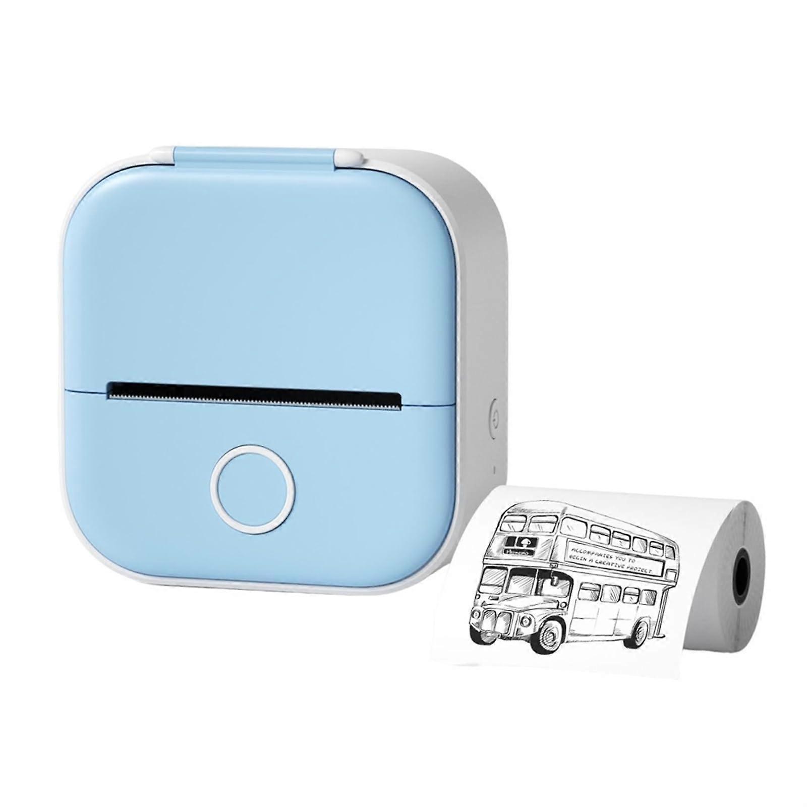 Portable Inkless Photo Printer with 1 Roll Paper, Wireless Mini Sticker Printer for School, Blue