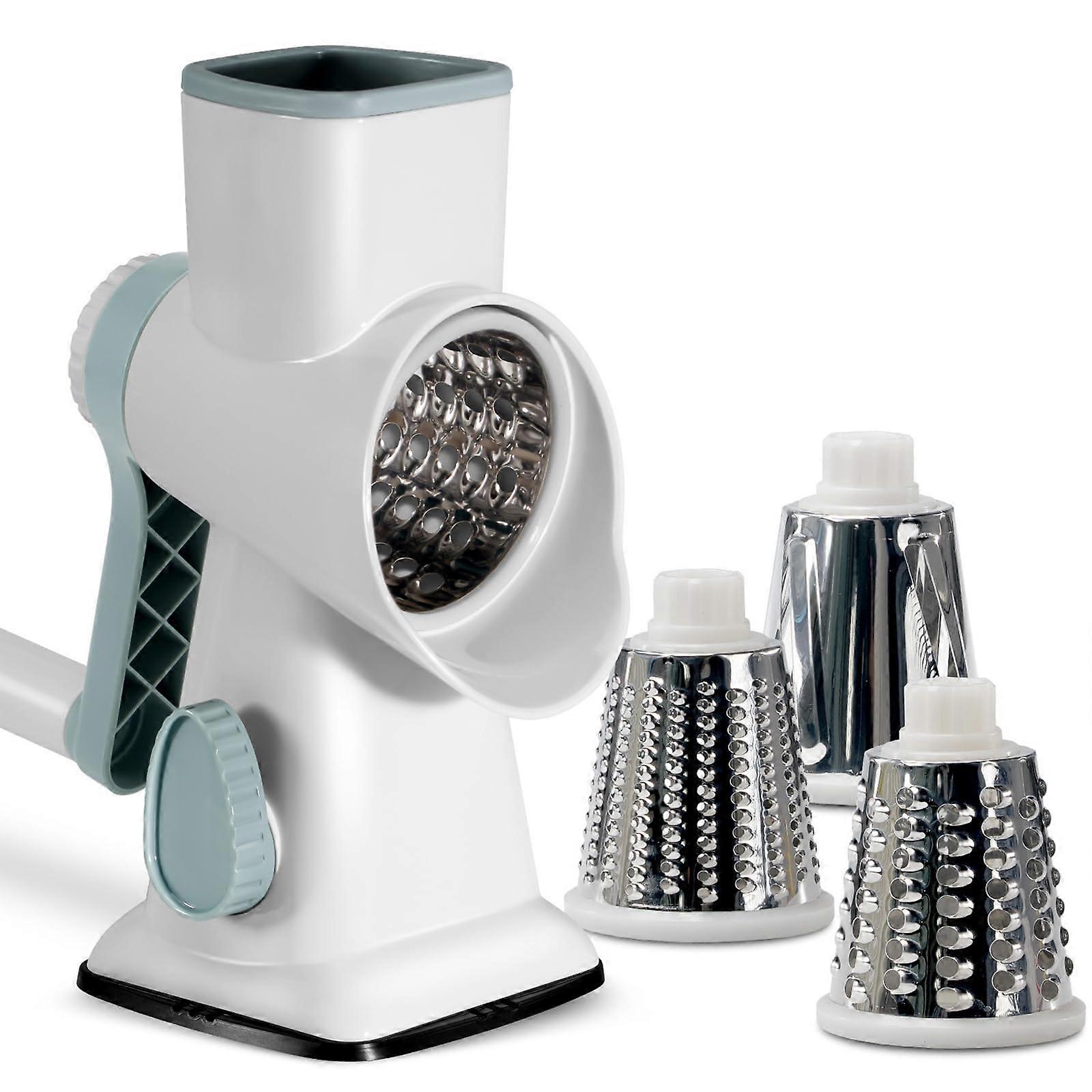 Vegetable Slicer with Ergonomic Hand Crank, MultiFunction Rotary Grater Shredder, White