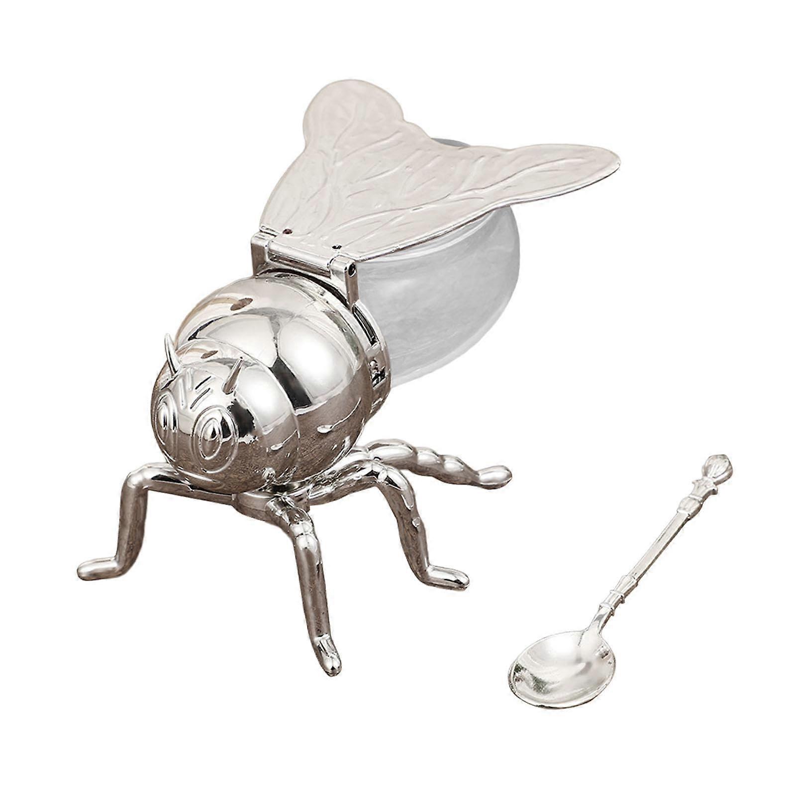 Bee Shape Honey Jar with Spoon, Creative Ceramic Sugar Pot for Kitchen and Party Use