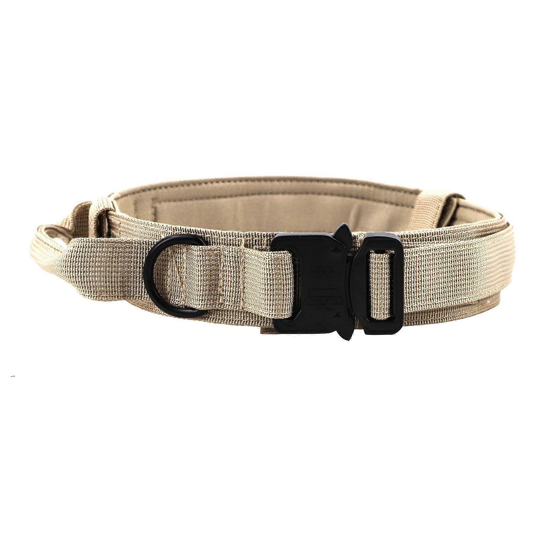 Dog Training Collar Adjustable Nylon with Soft Padded Lining and Handle for Small Medium Large Dogs Khaki M