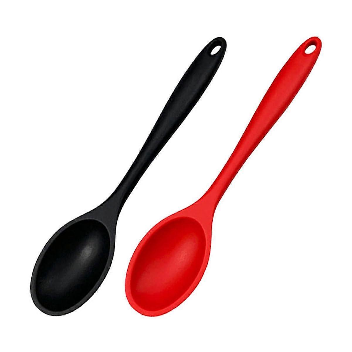 2Pcs Large Silicone Soup Spoons Long Handle Heat Resistant Nonstick Kitchen Serving Utensils