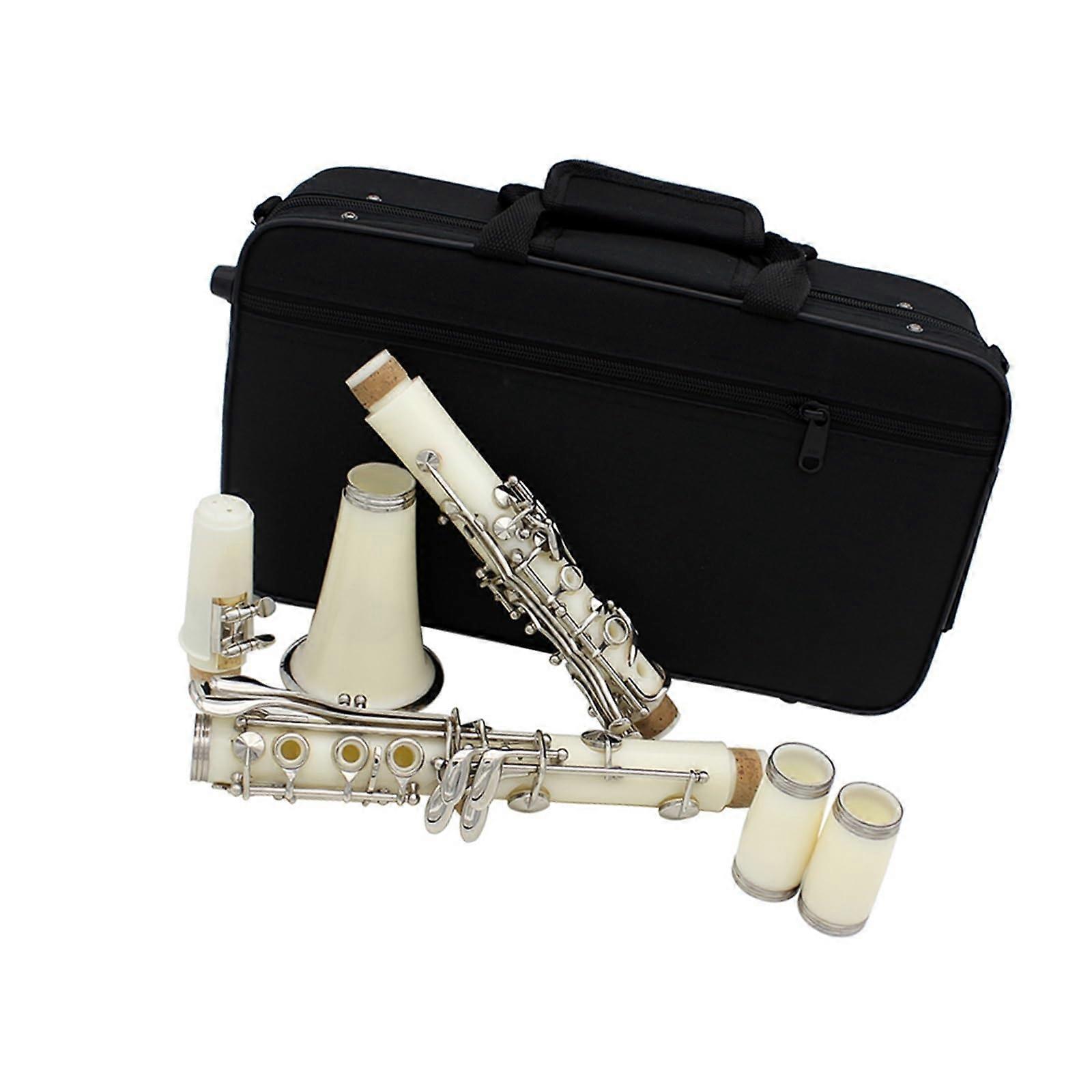 White 17 Key Bb Student Clarinet Ebonite Body Beginner Clarinet with Carrying Case
