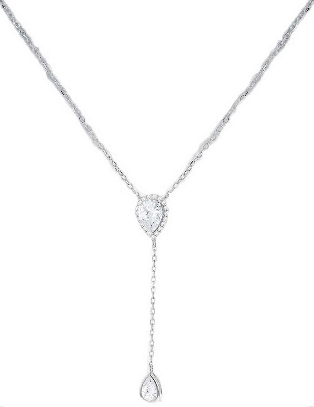 KJ Beckett Teardrop Adjustable Lariat Necklace - Silver/Clear