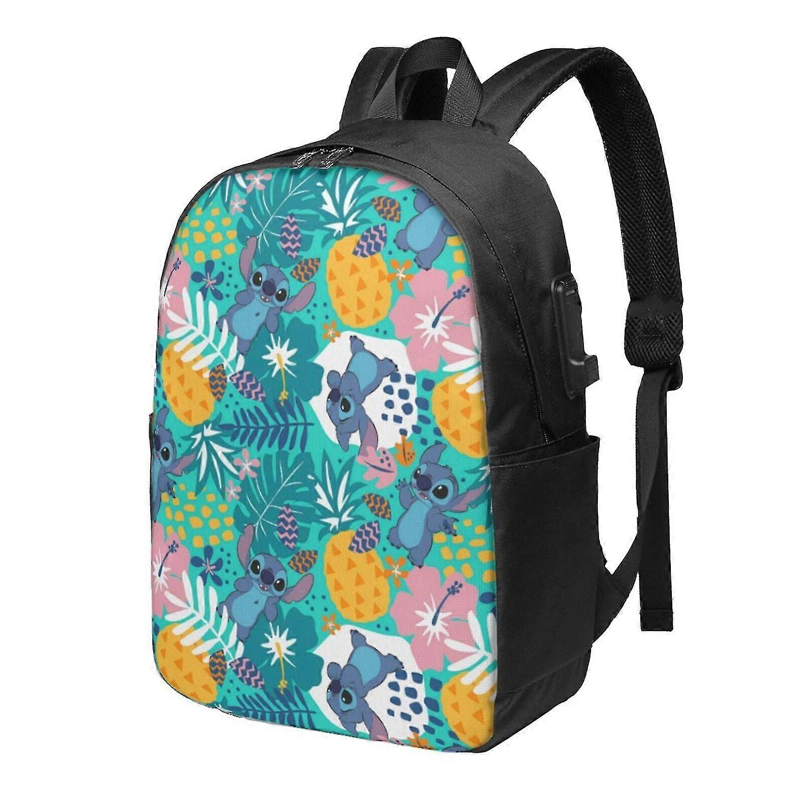 j5039 Lilo & Stitch Backpack With USB Charging Port, Travel Laptop Backpack, Water Resistant College School Computer Bag, Durable Daypack, Fit 16 Inch