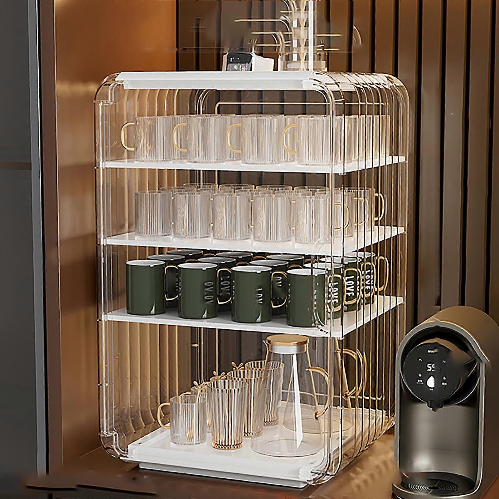 Cup Storage Rack with Adjustable Partitions, Stackable Coffee Cup Organizer for Countertops, L Moonlight White