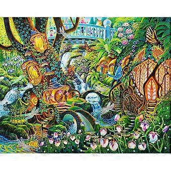 Quebra-cabeça Jardim do Vale das Fadas para adultos e famílias, da artista Sally Smith.