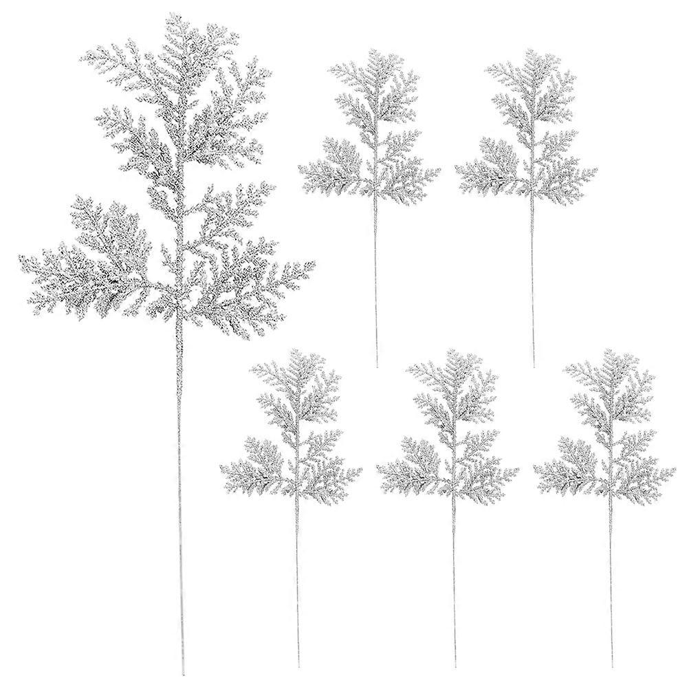 Simulation Plant Decor Artificial Pine Branches for Party Layout 6Pcs Silver