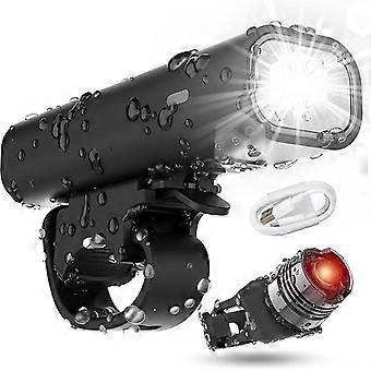 Gruppo luci per bici Dww (gruppi luci anteriori e posteriori), luci per bici a LED, 2 modalità di illuminazione, ricaricabili tramite USB, impermeabili, 400 lumen