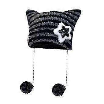 Cappello lavorato a maglia Y2K con orecchie da gatto e foulard, design a forma di palla di pelo con stelle, caldo berretto invernale alla moda per le donne