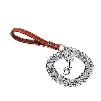 Pet Dog Chain Leash with PU Leather Handle, Coffee 4mm x 120cm for Walking Training