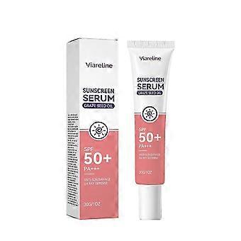 SPF 50+ solcremeserum 30 g, bredspektret solbeskyttelse med vindruekerneolie, ikke-fedtende solcreme til ansigt og krop, PA+++ UV-beskyttelse, mod solskader