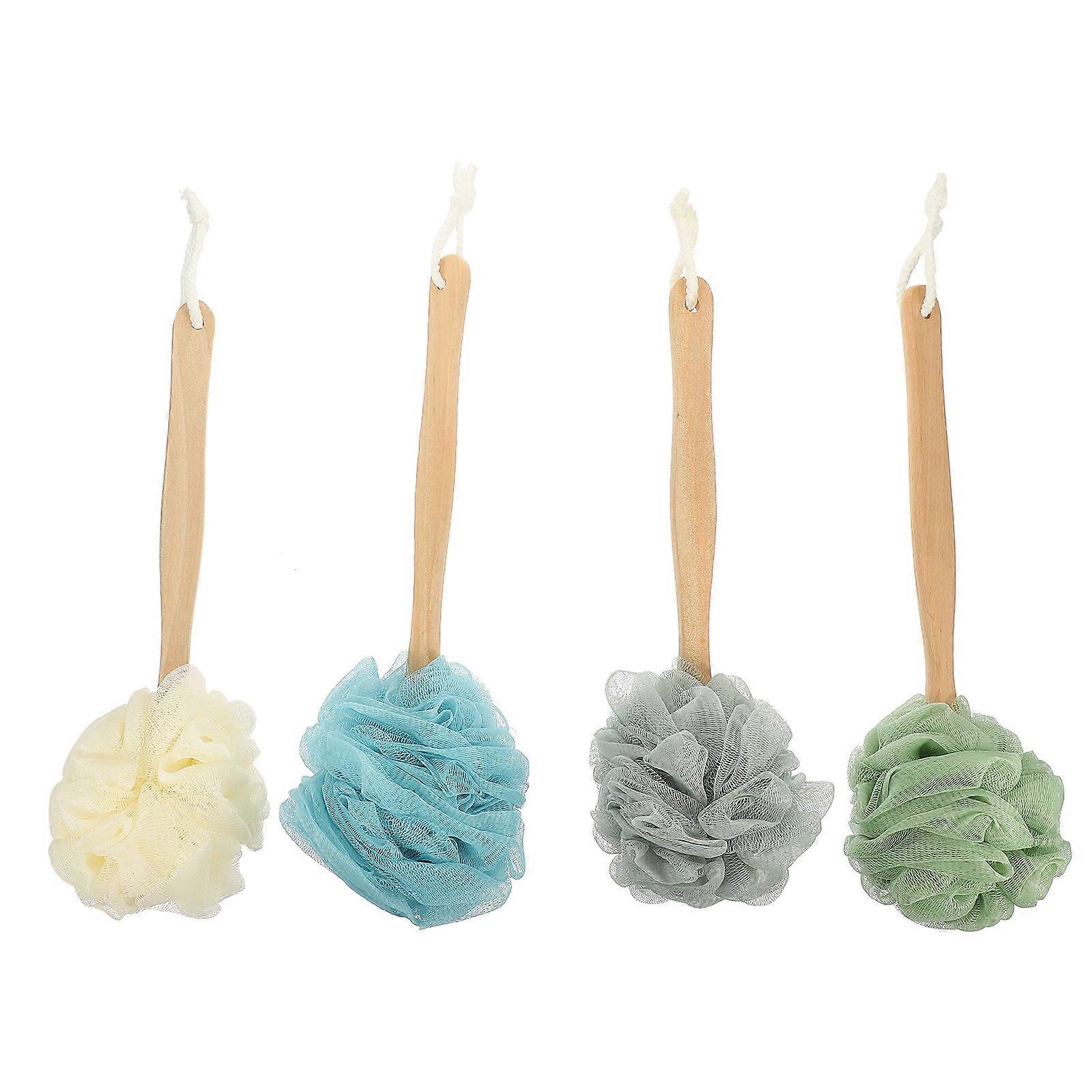 Brosse exfoliante pour le dos, idéale pour le bain (lot de 4), manche long, en bois et nylon.