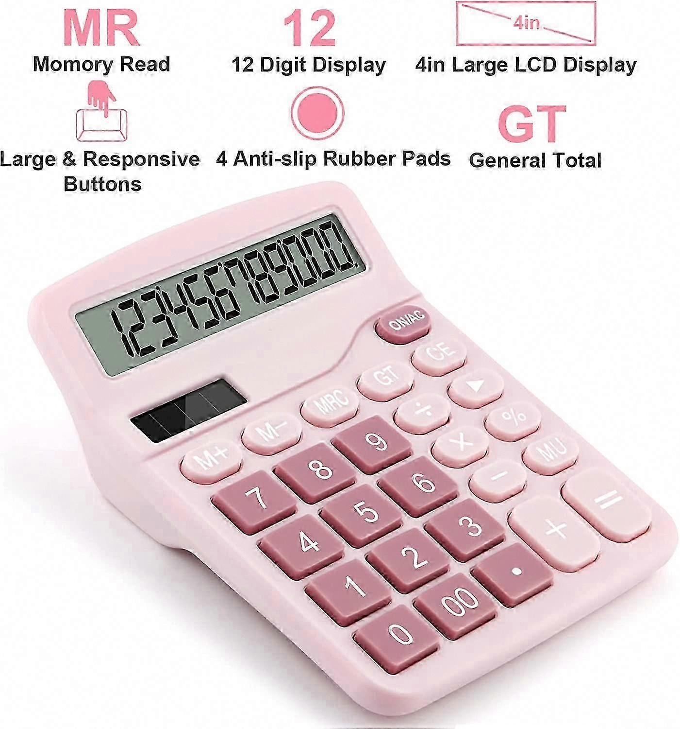 12-Digit Desktop Calculator with Large Display - Basic Electronic Handheld Calculator for Office & School