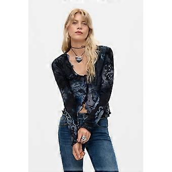 Desigual Dubrovnik Blue Flocked Long Sleeve Mesh Top 26WWTK26