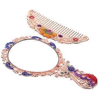 Decorative Cosmetic Mirror Handheld for Makeup with 1Set Vintage Mirror Comb