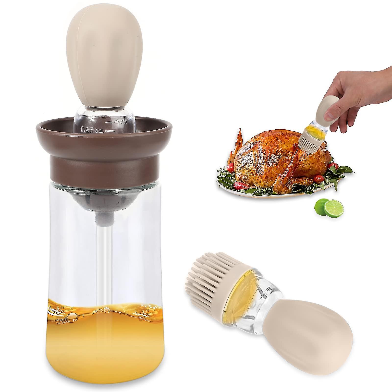 موزع زيت بفرشاة سيليكون ، زجاجة زيت زيتون زجاجية مع فرشاة وقطارة لقياس الزيت ، تخزين الزيت