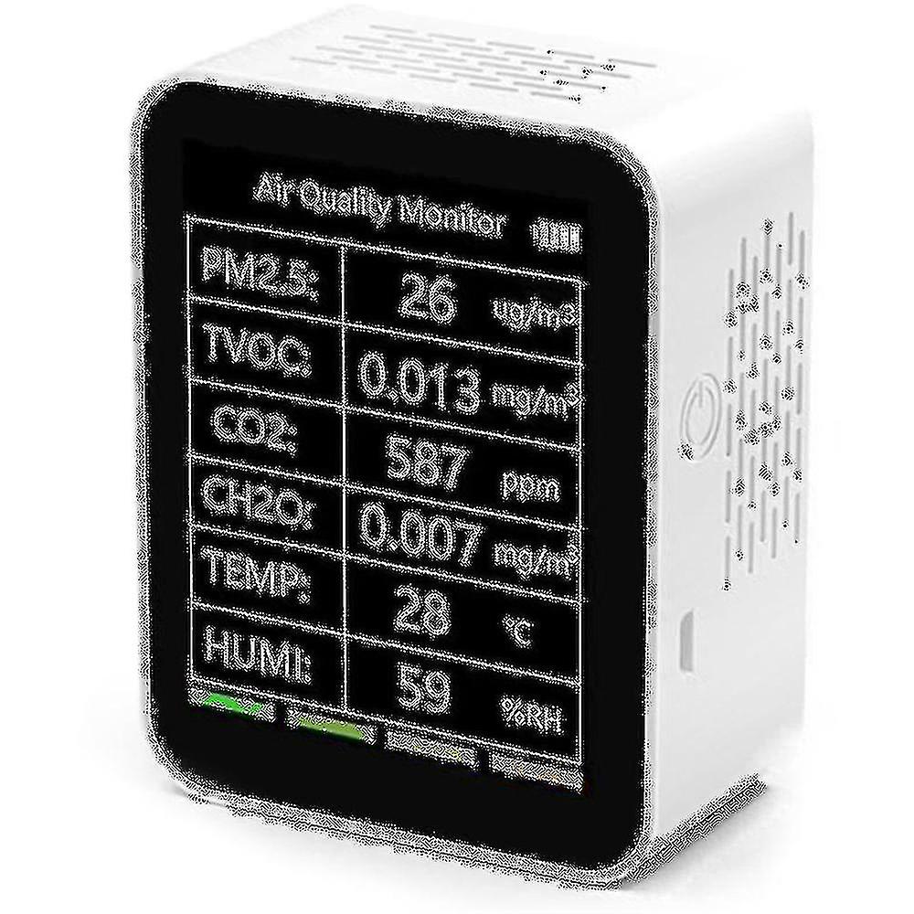 6 In 1 Quality Detector Pm2.5 Tvoc Co2 Ch2o Temperature Humidity Monitor Intelligent Multi Detector White