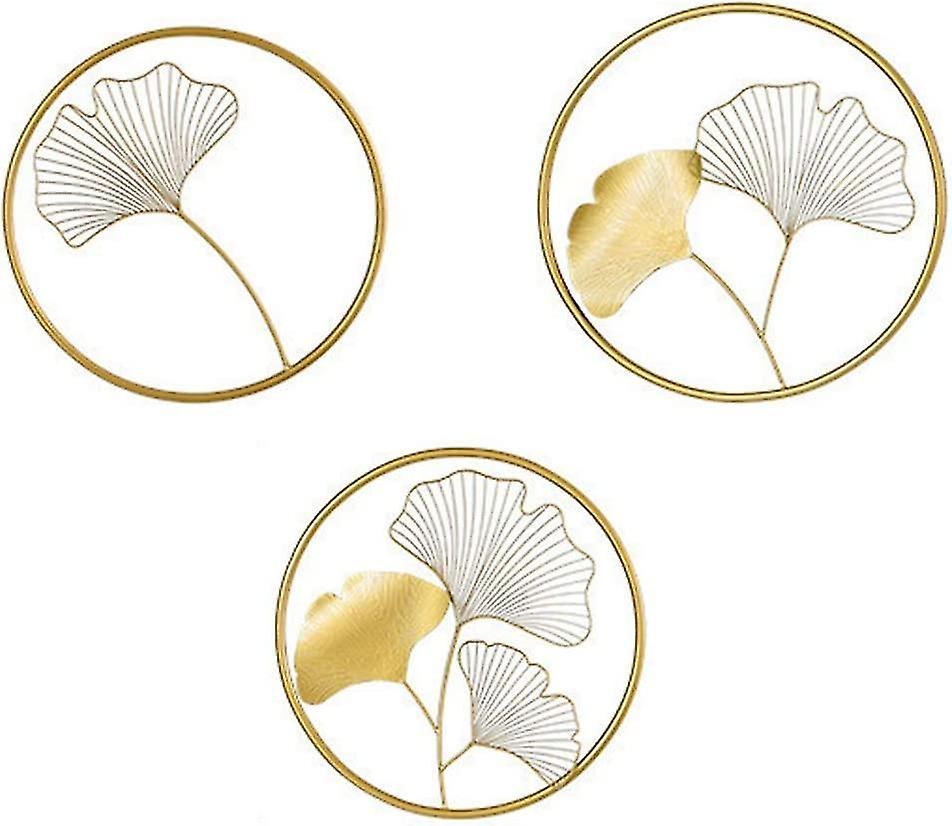 Pieces Metal Wall Decor Round Ginkgo Leaf Wall Decor Pendant Golden Background For Bathroom Decor, B