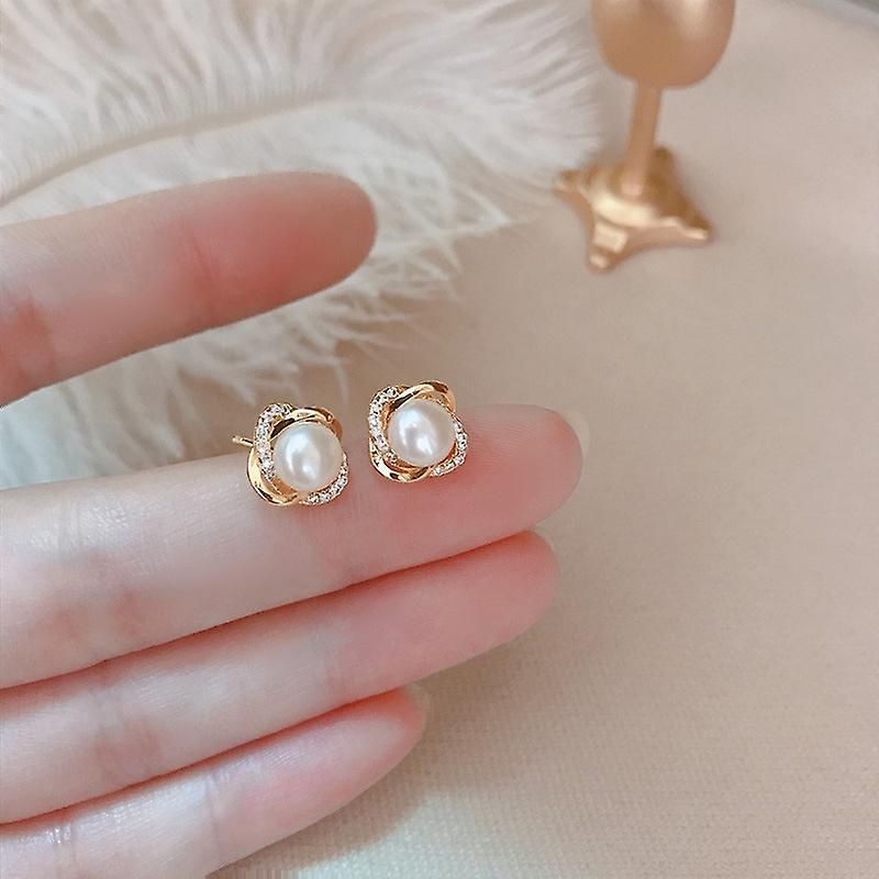 Women earring girl stud ear Drop Upscale 14k Gold Real Gold Zircon Pearl Twist Luxury Brincos Pendie