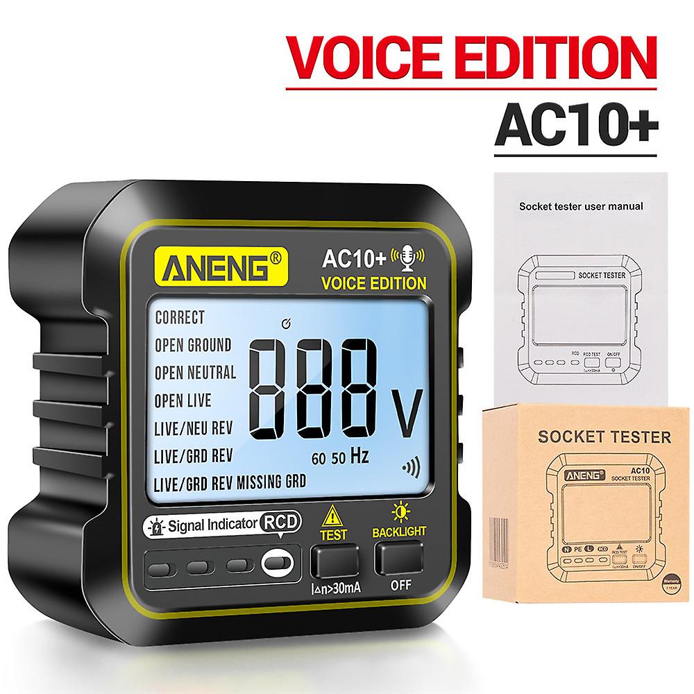 Ac10+ Socket Tester Plug Detector Zero Fire Line Polarity Phase Check Detector Us/eu Plug Multimeter Digital Tester Audio Alarm