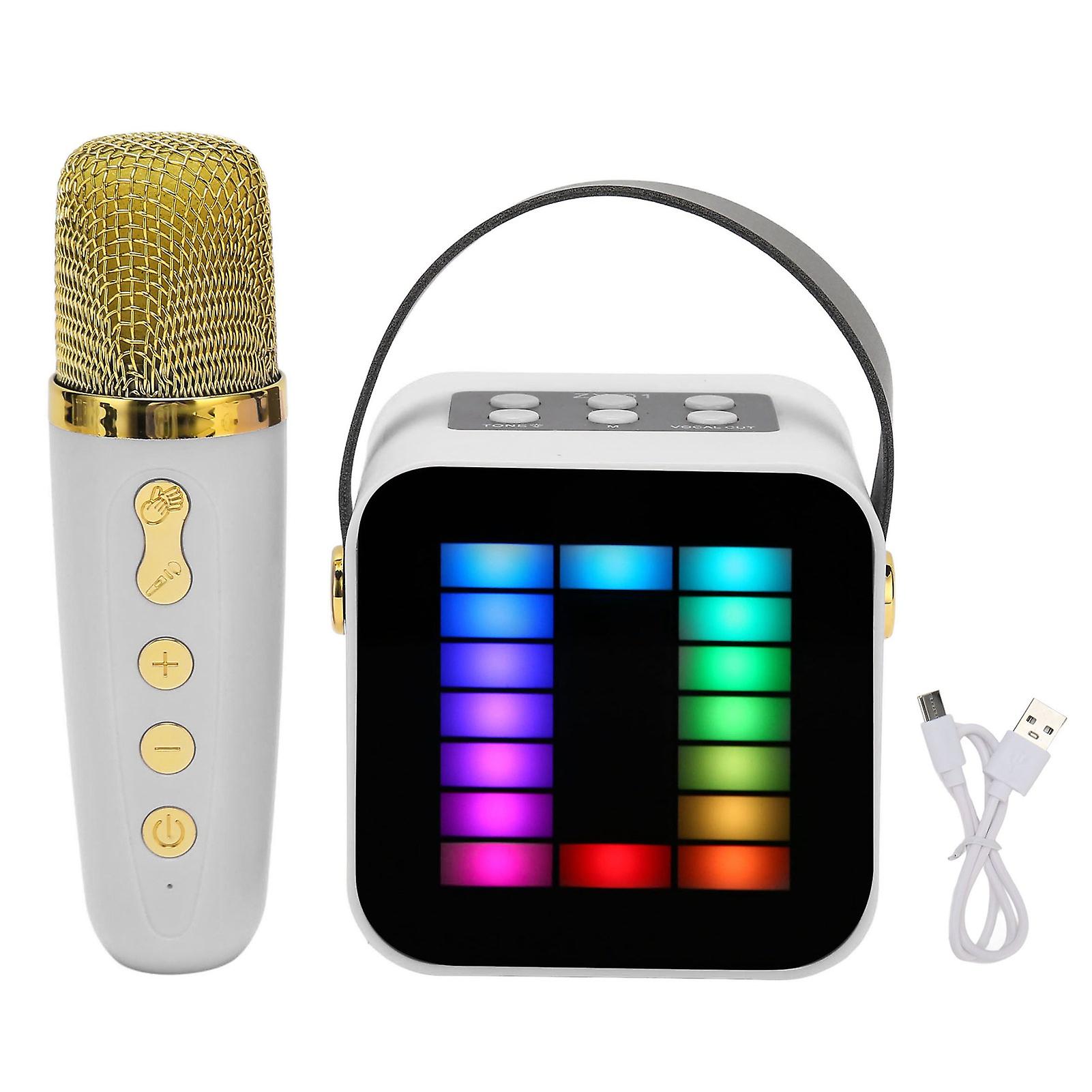 Mini Karaoke Machine Set RGB Pickup Light Digital Processing Chip Handheld Portable Bluetooth Speaker with Microphone White