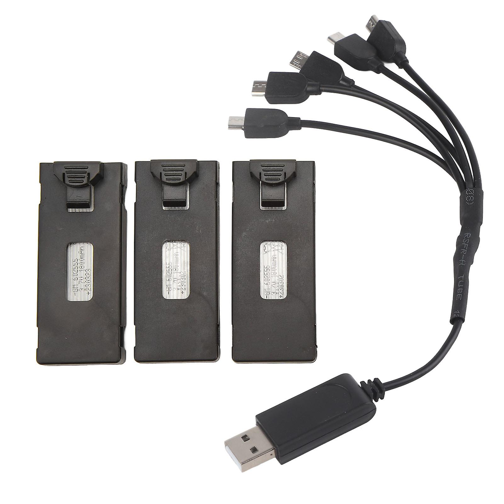 3pcs RC Airplane Lithium Battery Kit with Charging Cables and Lights for E88, E88Pro, LS, E525, E525Pro, 3.7V, 1800mAh