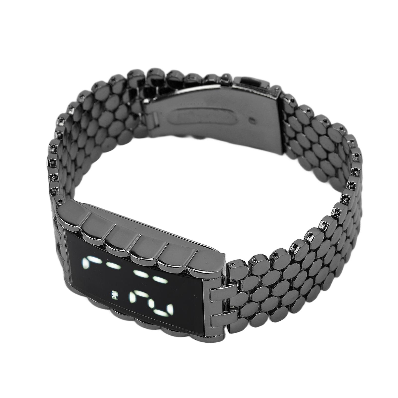LED Watch Stainless Steel Buckle 25.8mm Rectangular Dial Black