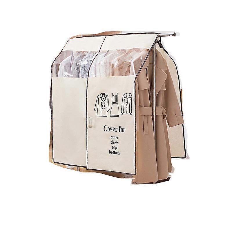 Clothes Dust Cover Nonwoven Dust Prevention Waterproof Transparent Window Design Hanging Garment Protectors Beige