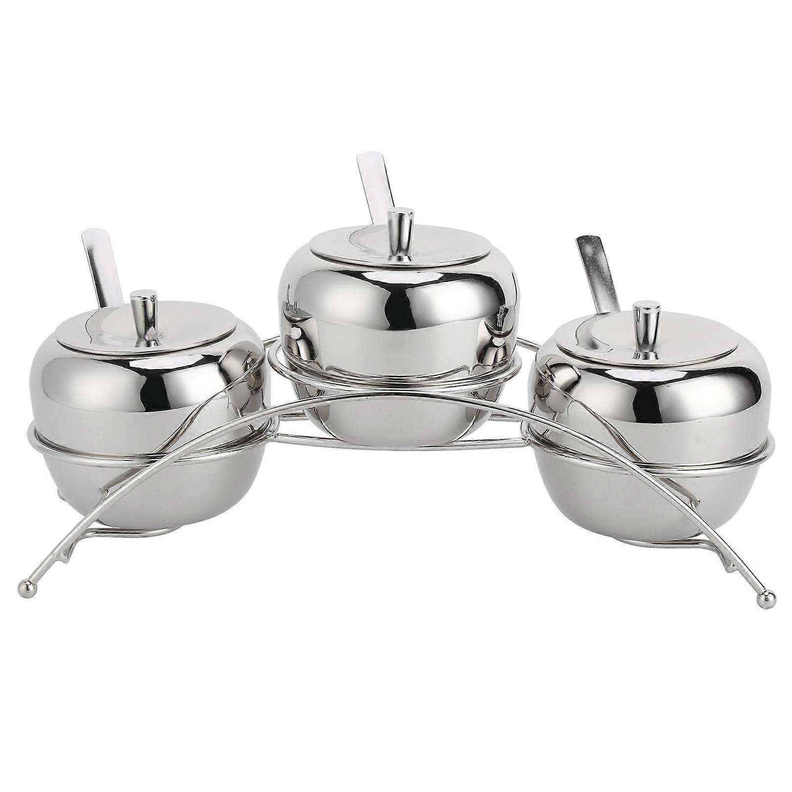 Stainless Steel Condiment Seasoning Containers Pots Set Salt Pepper Sugar Storage Organizers