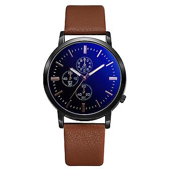 Vrije tijd Mode Mannen Eenvoudige Legering PU Wijzerplaat Quartz Polshorloge Decoratie (Bruin Zwart)