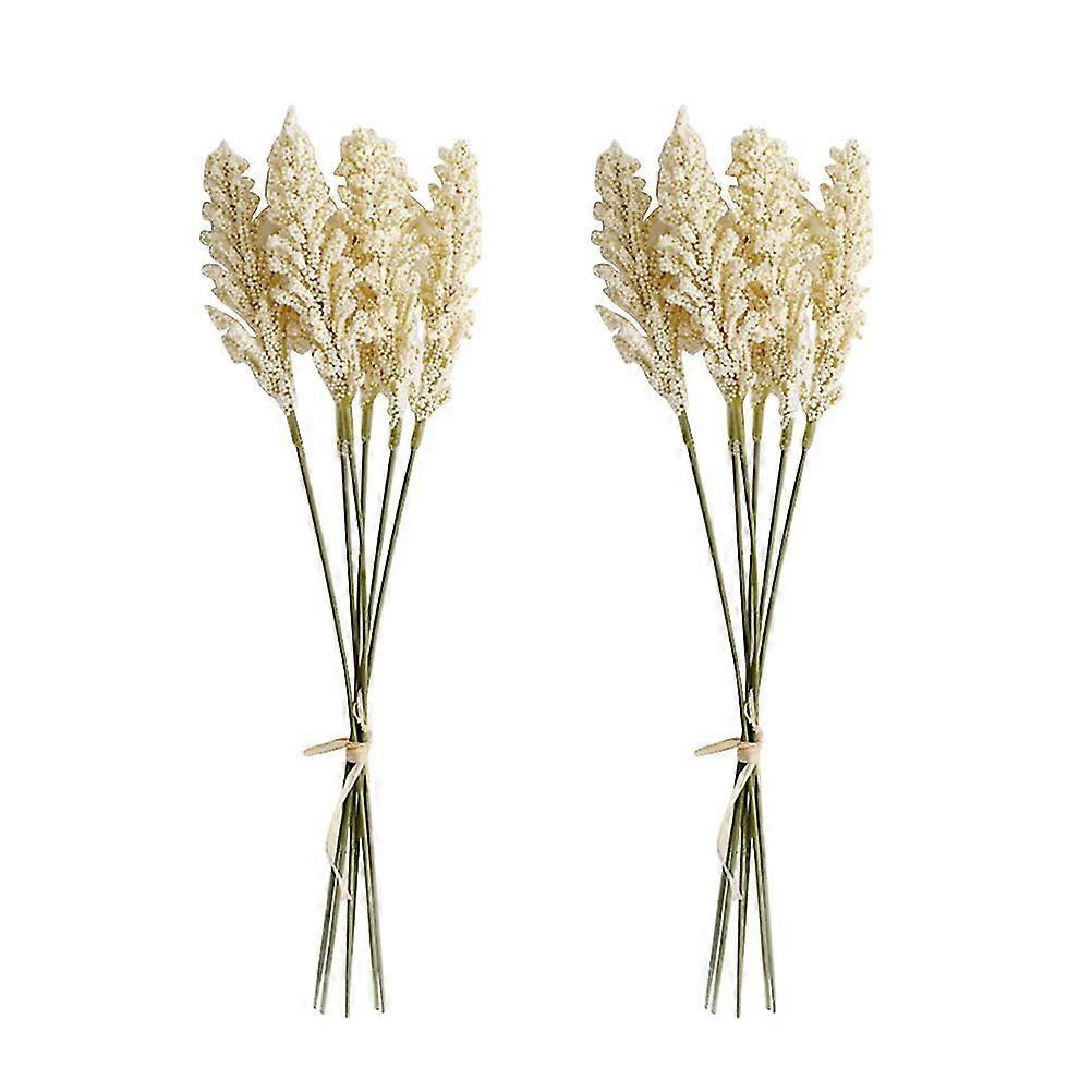 2 Bouquet of White Artificial Plants Wheat Decoration Grain Flower Branch Realistic Simulate Flower Bouquets Photography Prop