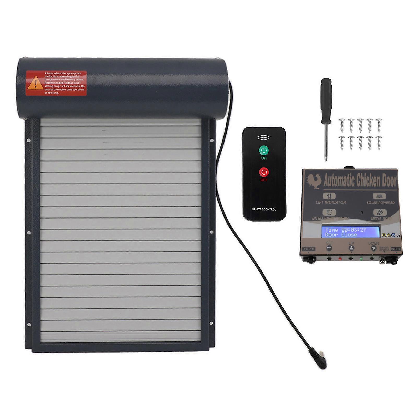 Automatischer Hühnerstall-Türöffner mit Timer Programmierbarer Lichtsensor Batteriebetriebene Hühnerstalltür mit Fernbedienung Grau NO.6994