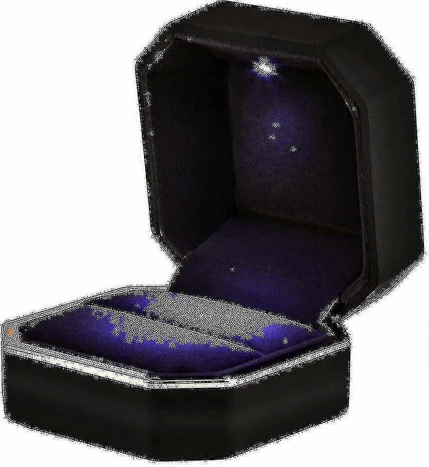 Ring Box, Square Velvet Wedding Ring Box with LED Light - Sjue