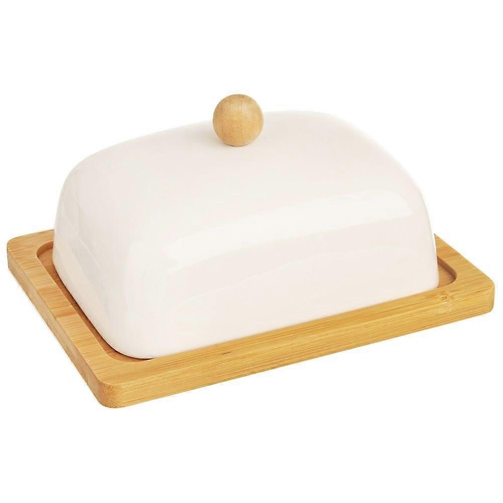 Elegant Porcelain and Bamboo Butter Tub