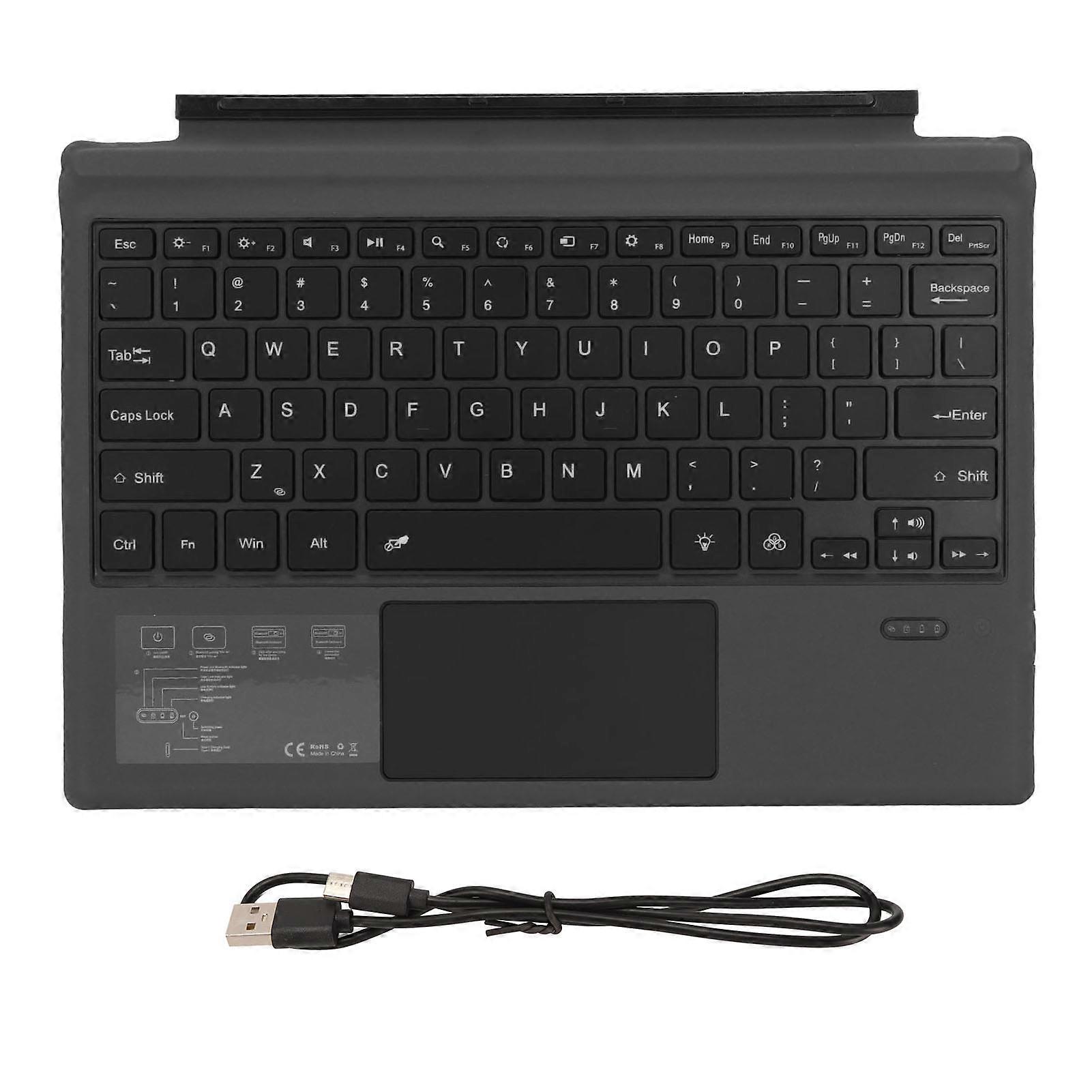 Tastiera portatile con retroilluminazione a 7 colori, USB C, ricaricabile, nera, wireless BT, per Surface Pro Type Cover, con touchpad