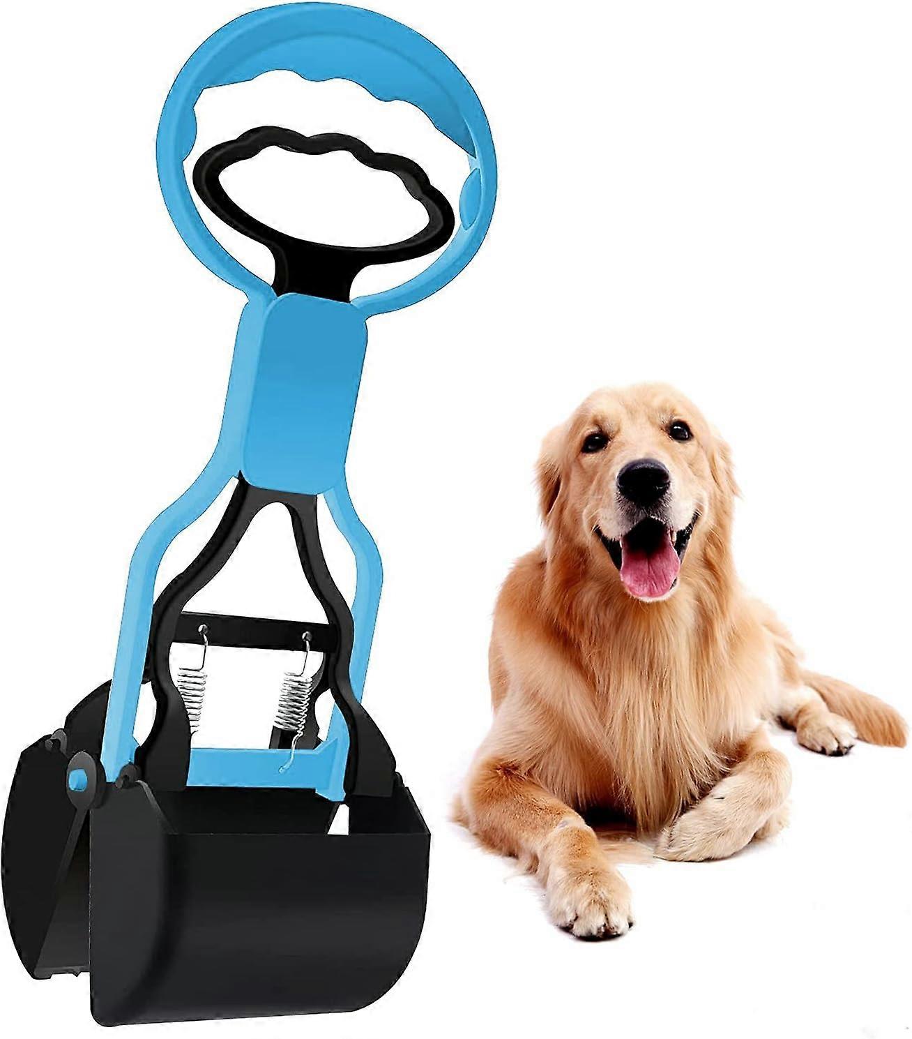 Pet Dog Pooper Scooper, with Jaw Claw, Bin for Easy Grass and Gravel (Blue)