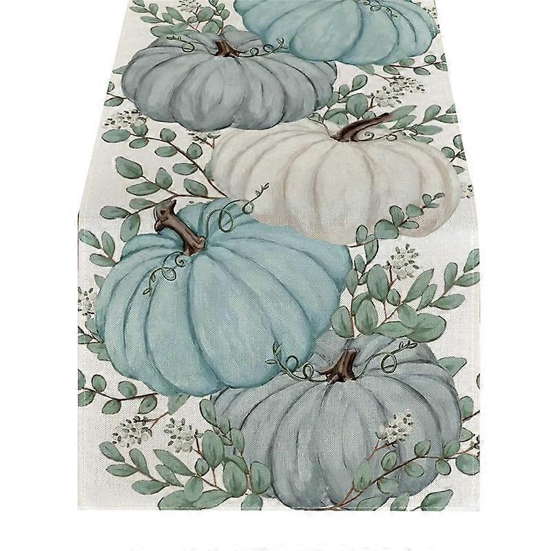 Eucalyptus Leaves Pumpkins Table Runner, Autumn Thanksgiving Kitchen Dining Table Decoration for I