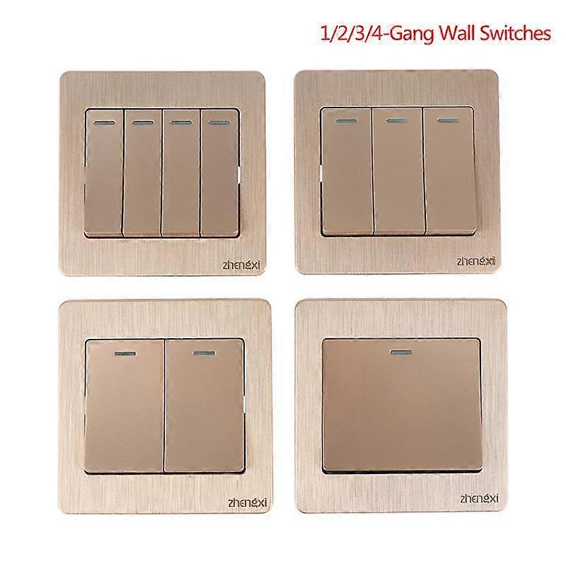 Gold Wall Switch 1/2/3/4 Gang 1Way Button Wall Light Switch On / Off Push Button