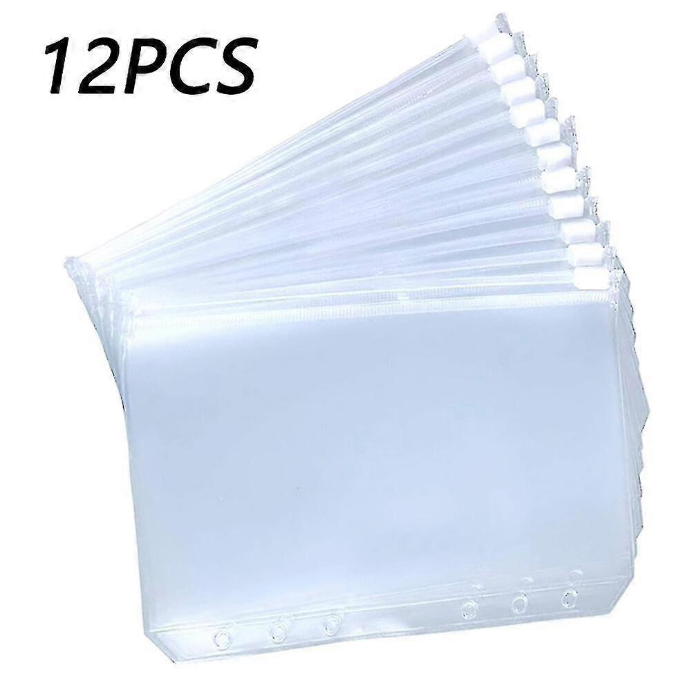 12pcs Binder Pockets A5 A6 A7 Binder Zipper Fs For 6-ring Binder Transparent Loose Leaf Bags