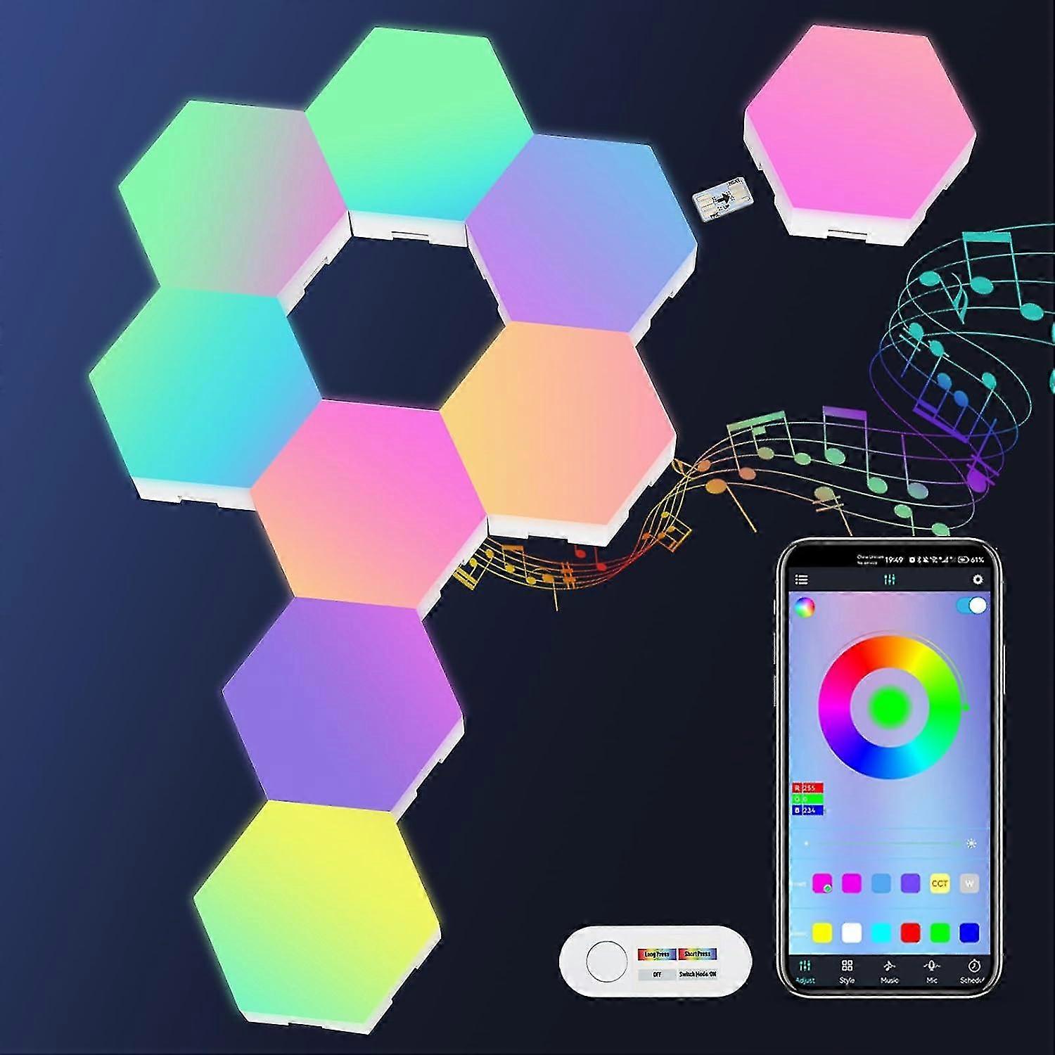 Šesťhranné svetlá, šesťhranné LED svetlá, šesťhranné svetlá na stenu LED s inteligentným ovládaním aplikácie Hexadecimálne LED dlaždice a synchronizácia hudby Rgb, LED nástenný panel pre herňu de
