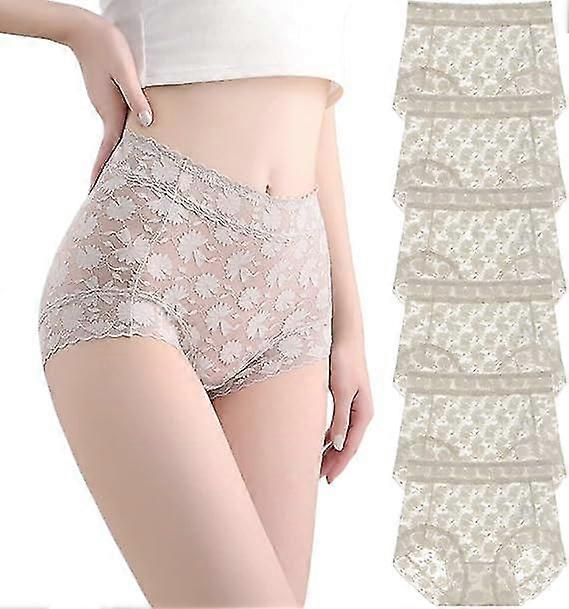 6-عبوات نسائية فرنسية حرير ثلج دانتيل بطن سراويل داخلية عالية المخصر للسيدات ملابس داخلية مثيرة للنساء -SJL